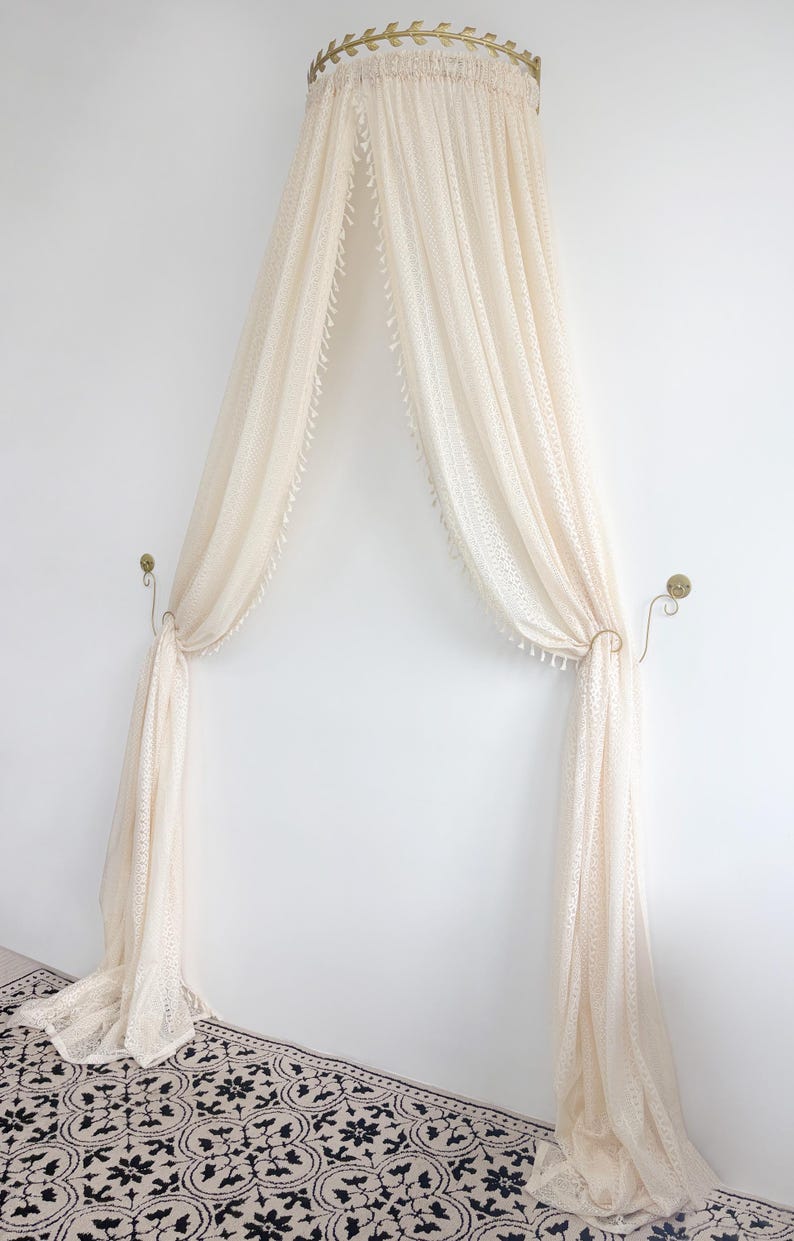 Beige Lace Bed Canopy With Golden Olive Crown - Etsy