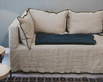 Handmade Cotton Linen Sofa Cover, Custom Size, Living Room Decor