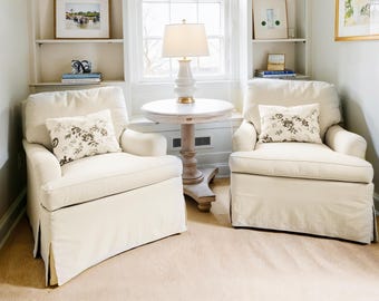 Handmade White Cotton Linen Sofa Cover, Custom Size