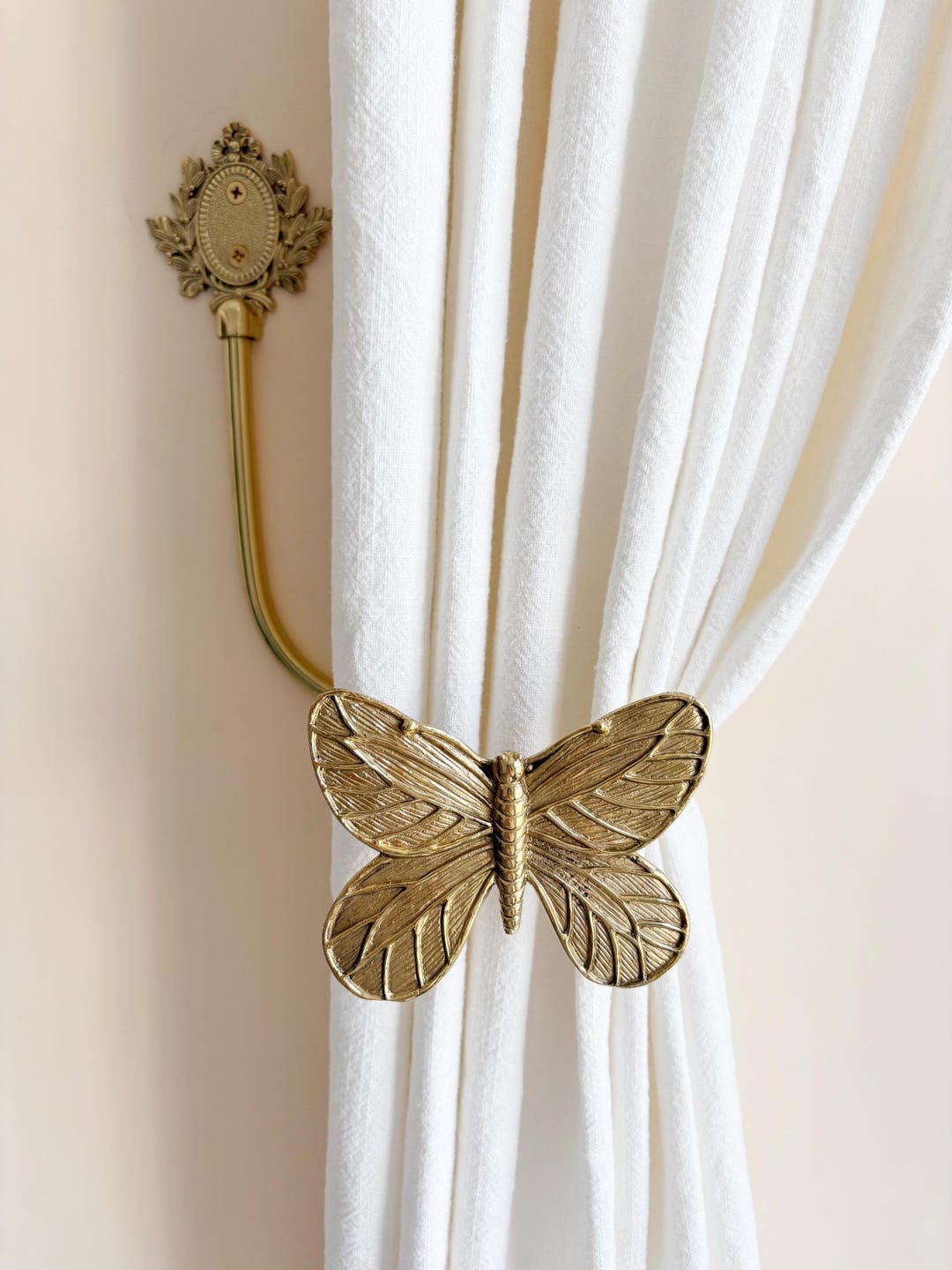Butterfly brass curtain hook，Curtain Hooks, Brass Curtain Ties - A pair