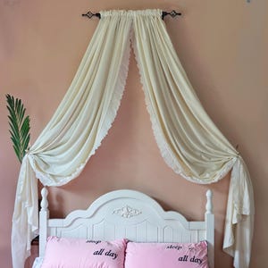 White flannel bed curtains, bedroom bed curtains, home décor, handmade bed curtains, velvet bed canopy.