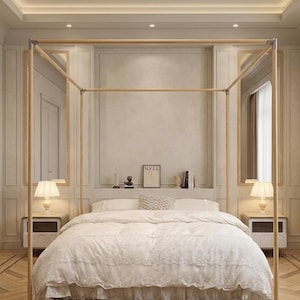 Deep-sleep Natural Wood Canopy Bed Frame | Customizable Canopy Frame for Twin/Full/Queen/King, Easy Assembly