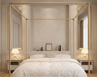 Natuurlijk houten hemelbedframe | Aanpasbaar hemelbed, eenvoudige montage