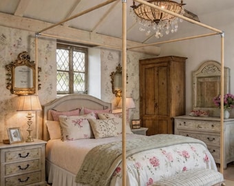 Schlafhilfe Naturholz Betthimmel Bettrahmen | Anpassbarer Baldachinrahmen für Twin / Full / Queen / King, einfache Montage