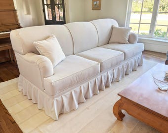Handmade White Cotton Linen Sofa Cover, Custom Size