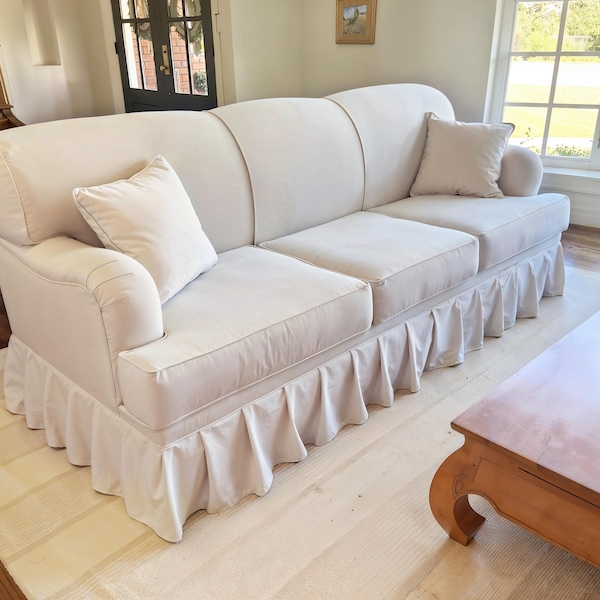 Funda de sofá de lino y algodón blanco hecha a mano, tamaño personalizado