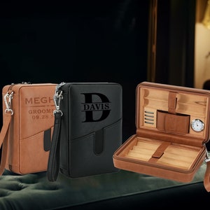 Portasigari Humidor personalizzato con accessori, portasigari in pelle, regali per lo sposo, portasigari da viaggio Humidor per lui, regalo per il marito