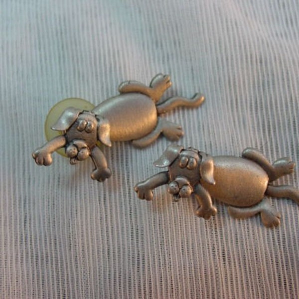 Vintage Dog Earrings,  Signed JJ Movable Articulated Dog Earrings Pierced Vintage Jewelry Jewellery
