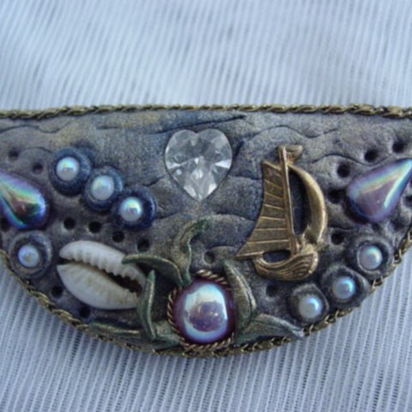 Vintage Nautical Pin, Vintage Handmade Altered Art Nautical Ship Brooch Pin Vintage Jewelry Jewellery