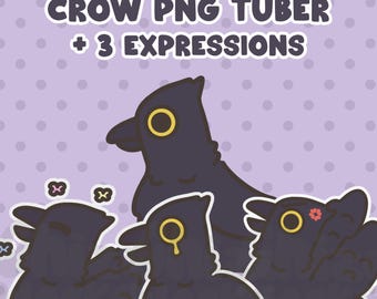 Chibi Crow PNG Tuber | Expressive Gothic Veadotube Model | Digital Download Animated Streaming Avatar | HD Faceless Stream Overlay Avatar