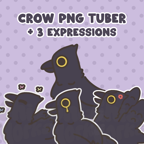 Chibi Crow PNG Tuber | Expressive Gothic Veadotube Model | Digital Download Animated Streaming Avatar | HD Faceless Stream Overlay Avatar