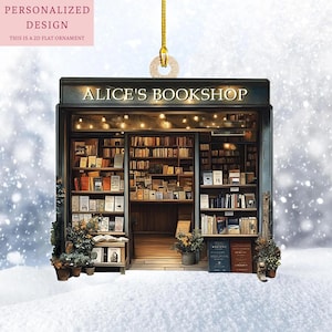 Personalized Bookstore 2D Ornament, Bookshop Ornament, Bookshop Christmas Ornament, Gift For Book Lovers, Bookish Gift, Book Club Ornament