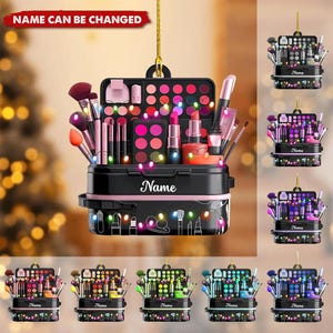Personalisierte Name Make-up-Box-Verzierung, Make-up-Weihnachtsverzierung, Mädchen-Make-up-Künstler geformte Verzierung, Make-up-Stylist Geschenk, Make-up-Verzierung