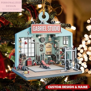 Personalized Gym Studio Shaped Ornament, Gym Lovers Gift, Custom Gym Studio Christmas Ornament, Fitness Crossfit Ornament, Hanging Ornament