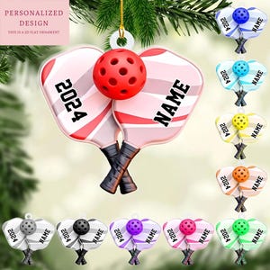 Personalized Pickleball Paddle Ornament, Pickleball Lovers Gift, Pickleball Paddle Christmas Ornament, Christmas Decor, Pickleball Ornament