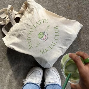 Matcha Latte Social Club Tote Bag Matcha Lover Gift For Her Gifts For Friends Reusable Shopping Tote Sustainable