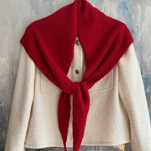 Wool Blend Oversized Triangle Scarf, Soft Warm Knit Shawl Wrap, Large Head & Shoulder Scarf, Red