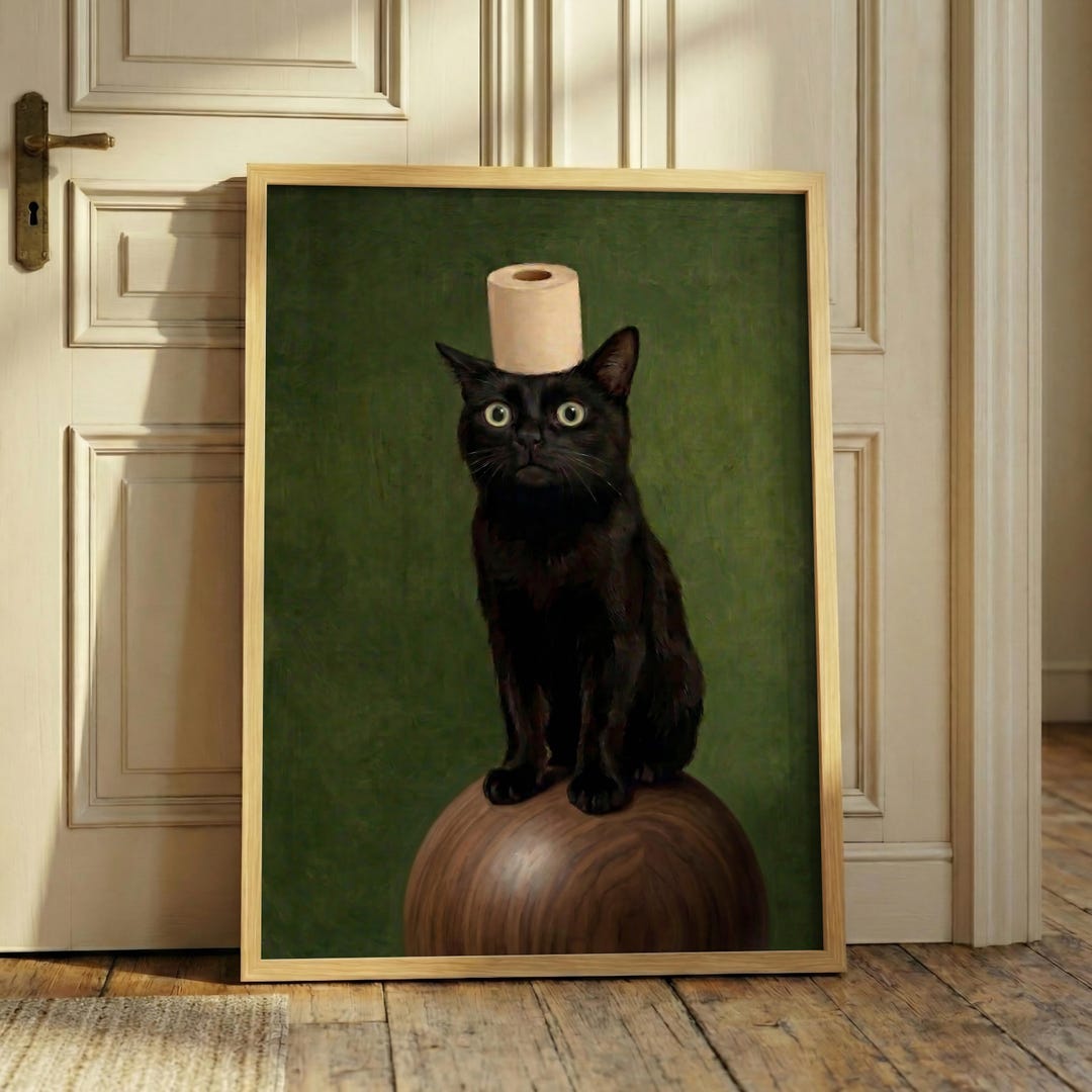 Black Cat Toilet Paper Print – Funny Bathroom Wall Art, Vintage Dark ...