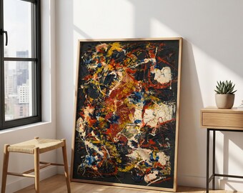 Vintage Moody Abstract Print – Dark Expressionist Wall Art, Colorful Splatter Poster, Impasto Canvas, Maximalist Decor, Modern Art