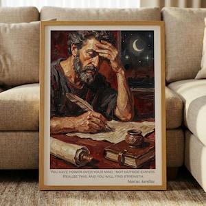 Marcus Aurelius Quote Wall Art, Stoicism Philosophy Poster, Dark Academia Office Decor, Stoic Mindset Print, Roman Emperor Oil Painting