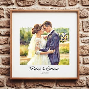 Custom Wedding Watercolor Painting From Photo, Personalized Wedding Watercolor Portrait, Wedding Gift For Couple, Anniversary Gift For Wife
