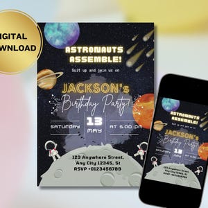 Out of This World Birthday Invitation Editable Template, Outer Space Printable digital invitation card, animated video instant download.