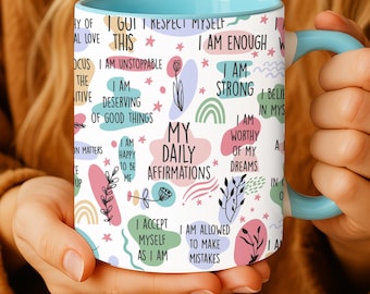 Daily Affirmations Mug, Positive Quote Coffee Mug, Self Care Wellness Gift for Women, Mental Health Gift