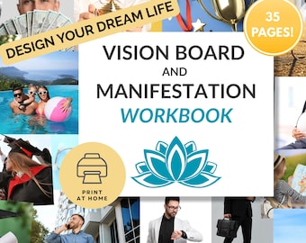 Vision Board Workbook Printable, Manifestation Journal PDF, Goal Setting Planner, Law of Attraction, Journal Prompts