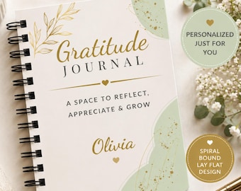 Personalized Gratitude Spiral Notebook | Custom Name Gratitude Journal | Mindfulness & Self Care Gift for Women