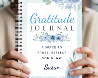 Personalized Gratitude Journal | Floral Spiral Notebook | Custom Name Gift for Women | 5x7 Lined Mindfulness Journal | Self-Care Gift