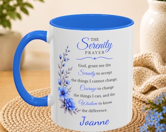 Personalized Serenity Prayer Mug, Custom Name Recovery Gift, Spiritual Encouragement Mug