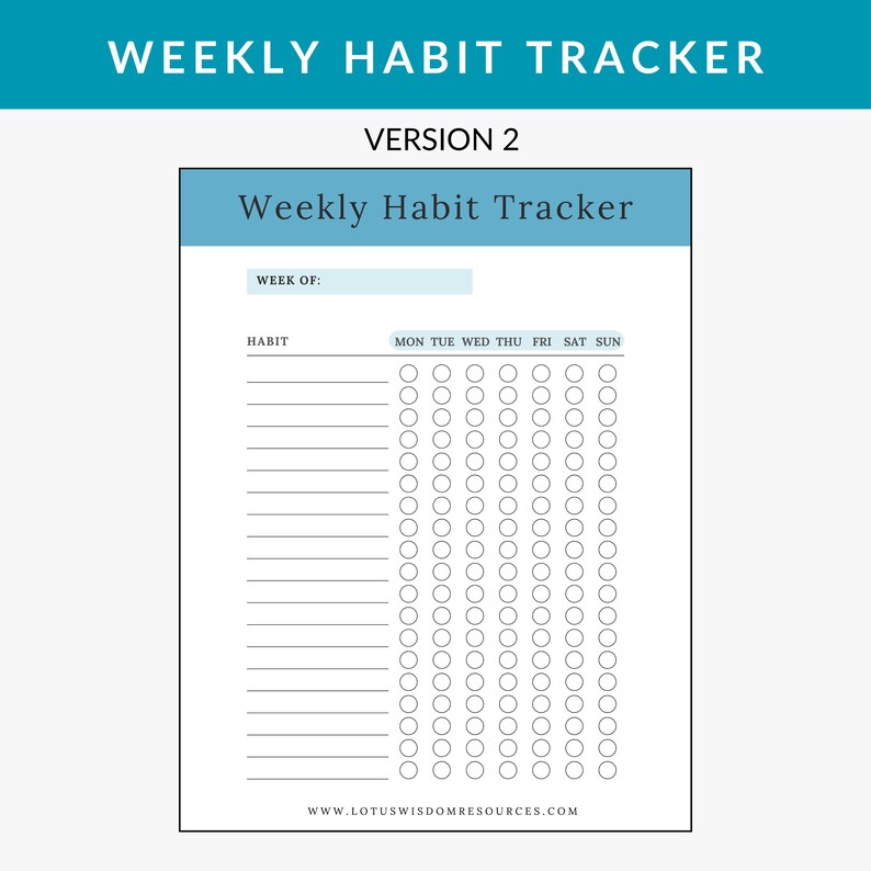 Weekly Habit Tracker Printable PDF, Daily Routine Planner, Self Care ...