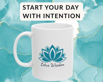 Mindfulness Lotus Coffee Mug, Inspirational Ceramic Cup, Yoga Meditation Gift, Self Care, Positive Affirmations
