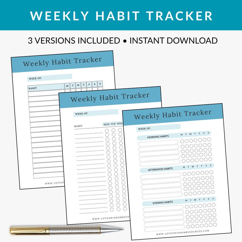 Weekly Habit Tracker Printable PDF, Daily Routine Planner, Self Care ...
