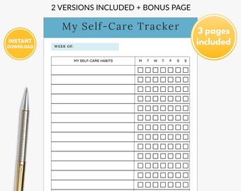 Weekly Self-Care Habit Tracker Printable, Wellness Routine Planner (Digital Download)