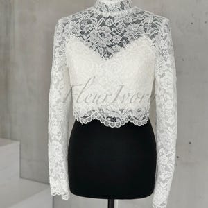 Lace Top Lace Bolero Two Pieces Crop Top Long Sleeve Bolero Bridal Separates Bridal Cover Up Bridal Blouse Dress Topper Bridal Overlay Top