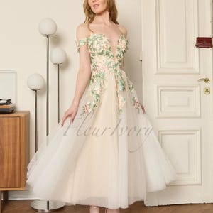 Green Tea Length Wedding Dress