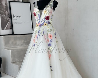 Embroidered Colorful Wedding Dress: Nature Inspired, Summer Garden