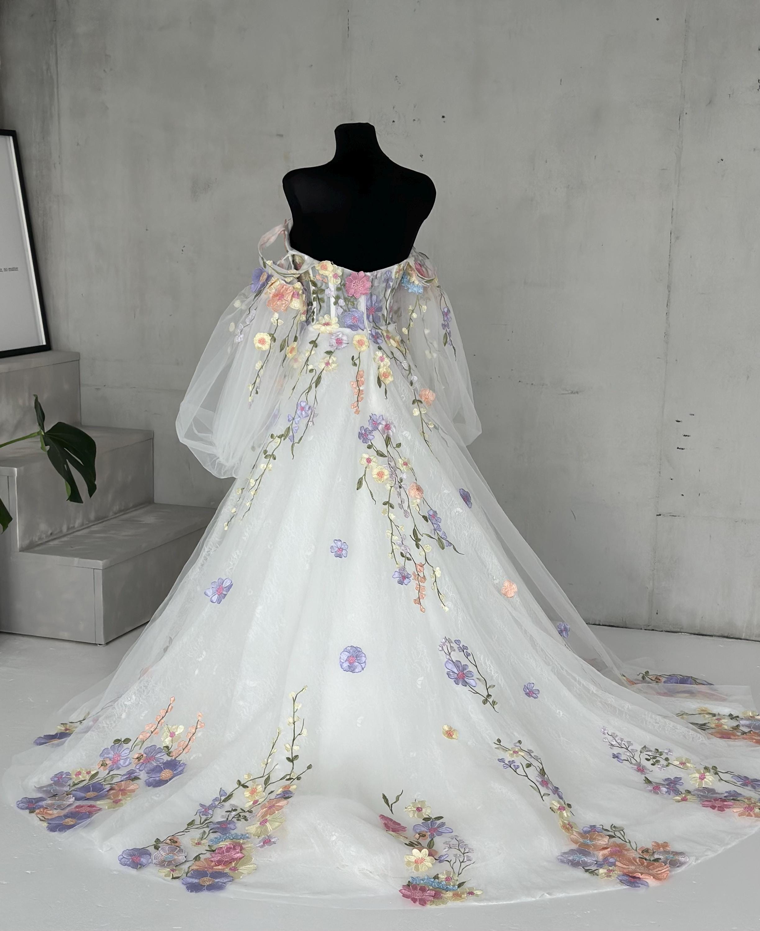 Off the Shoulder Colorful Wedding Dress: Bold Elegance for Your Big Day