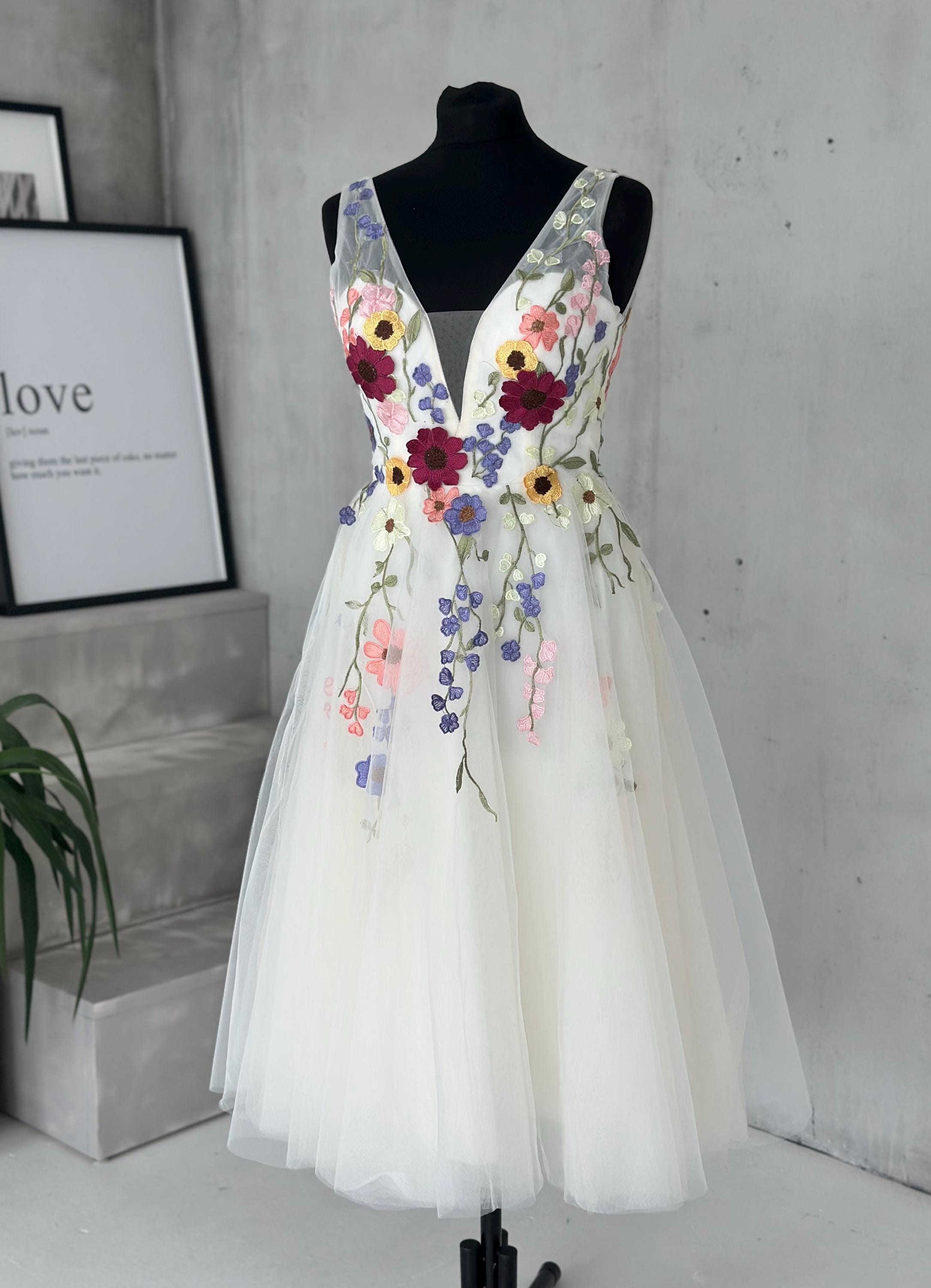 Floral Embroidered Tulle Midi Dress: Boho Wedding Guest or Garden Party - Etsy Floral Embroidered Tulle Midi Dress: Boho Wedding Guest or Garden Party - Etsy