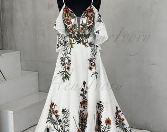 Flutter Sleeve Wedding Dress Chiffon Wedding Dress Embroidery Wedding Dress Forest Wedding Dress Colorful Wedding Dress Floral Wedding Dress
