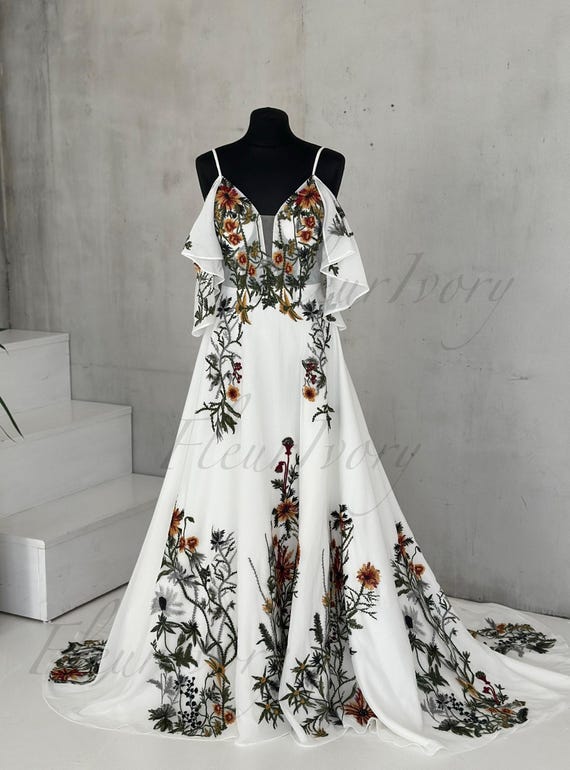 floral chiffon dress for wedding OFF SHOULDER FLORAL CHIFFON MAXI DRESS – Klavani Boutique & Gifts main image 1