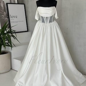 Off Shoulder Wedding Dress Satin Wedding Dress Whimsical Wedding Dress Classic Wedding Dress Minimalist Wedding Dress Modest Wedding Dress