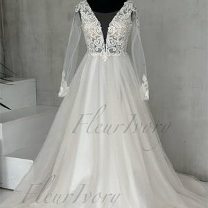 Robe de mariée modeste à manches longues, robe de mariée féerique, robe de mariée scintillante, robe de mariée fantaisiste, robe de mariée en tulle