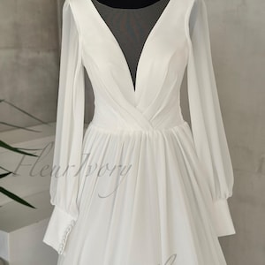 Long  Sleeve Wedding Dress Modest Wedding Dress Simple Wedding Dress Chiffon Wedding Dress Classic Wedding Dress Elegant Wedding Dress