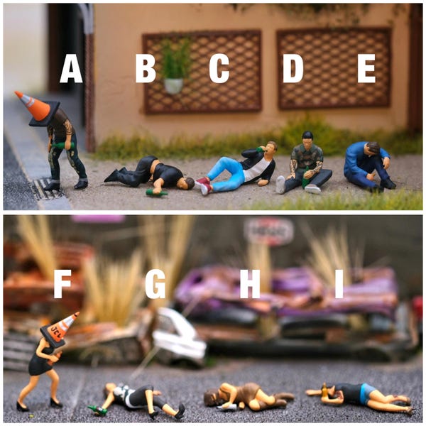 Miniature Figure Drunk Men and Girl Scale 1/64 or 1/87 for Diecast and Diorama