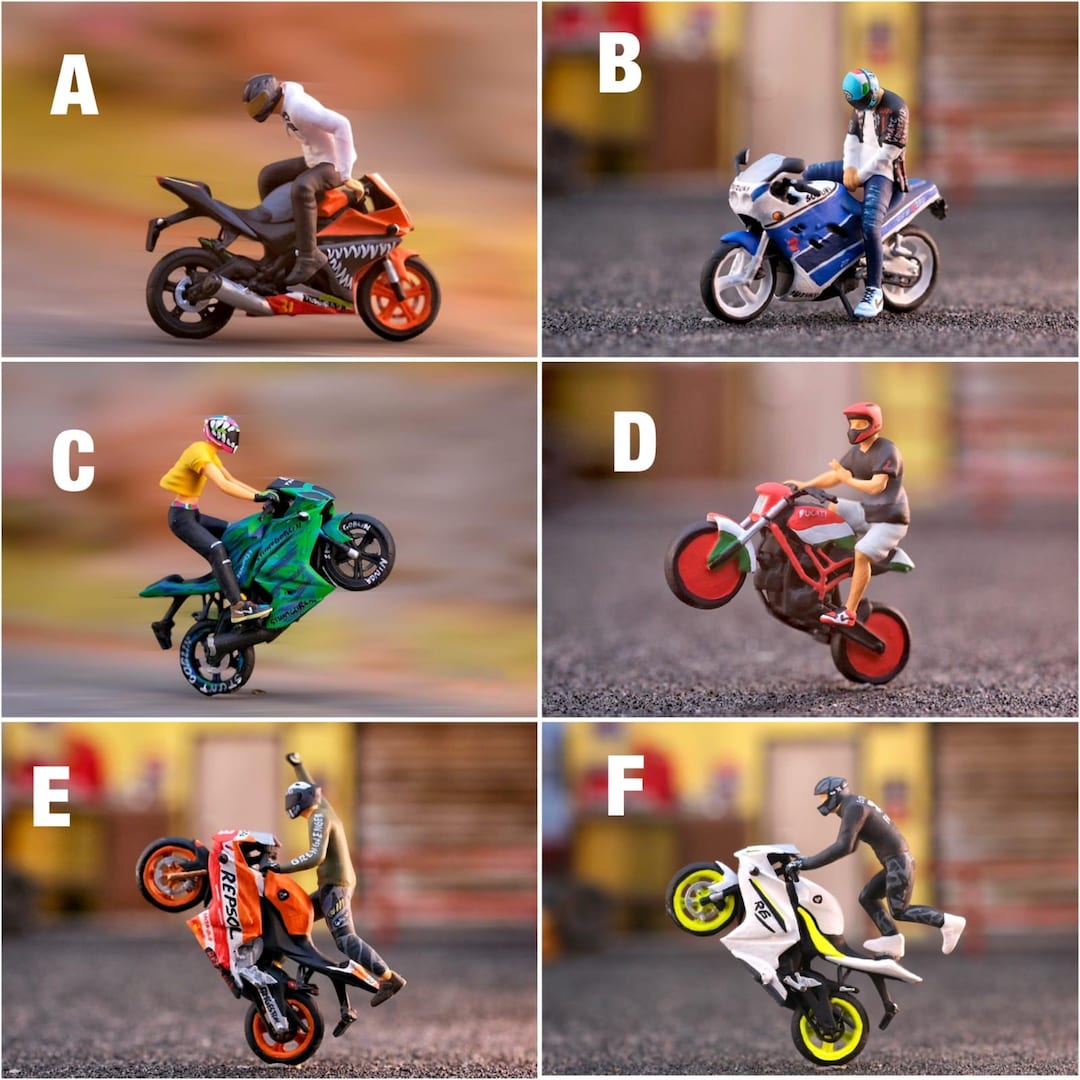Motor Rider Model Miniature Figure Stunt Motor Rider Scale 1/64 or 1/87 for Diecast and ...