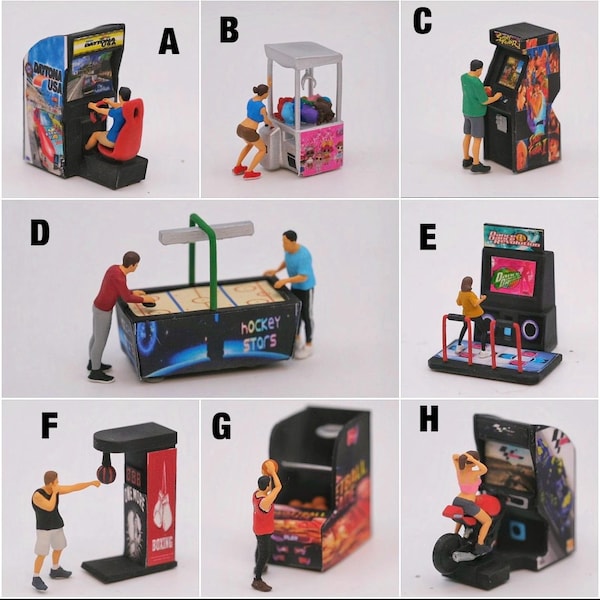 Scale 1/64 or H0 1/87 Arcade Game Miniature Figure Handpainted Resin - Diorama Accessory