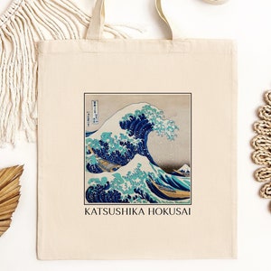 Sac fourre-tout Hokusai, fourre-tout en toile impression d&#39;art japonais, grande vague au large de Kanagawa sac, fourre-tout vintage beaux-arts, sac en toile de coton