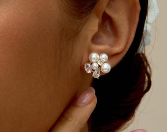 Diamanten pareloorbellen, Danity-pareloorbellen, Crystal Pearl bruidsoorbellen, huwelijkssieraden, Moederdagcadeau, cadeaus bruidsmeisje voor haar